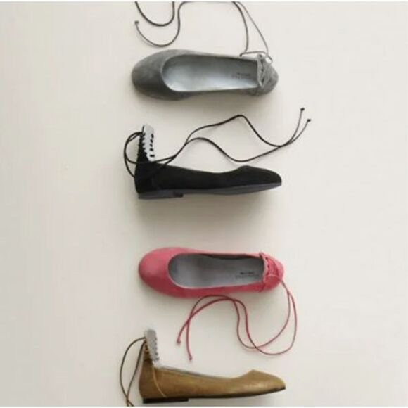 ~ Garnet Hill Suede Leather Prima Ankle Wrap Ballet Flats 9.5 Pink Tie 9 1/2 wmn - Picture 8 of 13